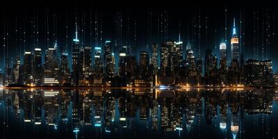 noite cidade com arranha-céus digitalização foto