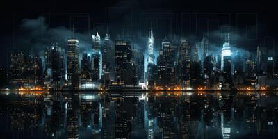 noite cidade com arranha-céus digitalização foto