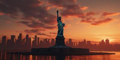 estátua da liberdade ao pôr do sol foto