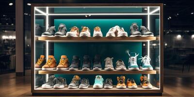 sapatos em exibição dentro uma loja foto