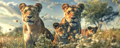 leões dentro a selvagem savana foto