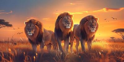 leões dentro a selvagem savana foto