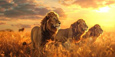 leões dentro a selvagem savana foto