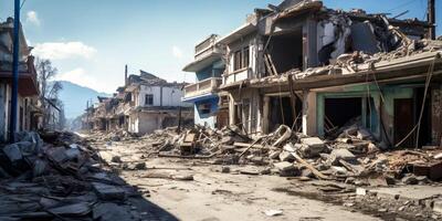 destruído cidade edifícios a partir de tremor de terra foto