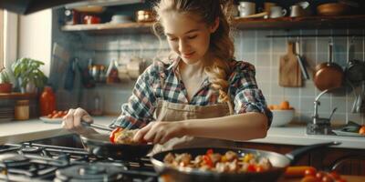 mulher cozinhando na cozinha foto