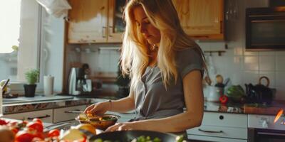 mulher cozinhando na cozinha foto