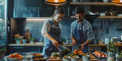 homem cozinhando dentro a cozinha foto