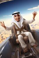 árabe homem de negocios dentro uma privado jato foto