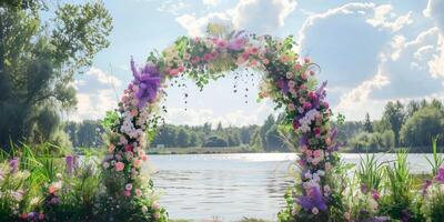 floral Casamento arco dentro natureza foto