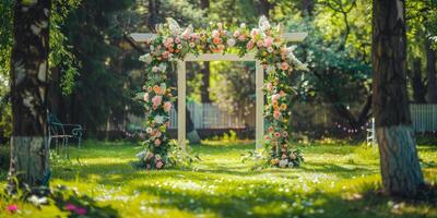 floral Casamento arco dentro natureza foto