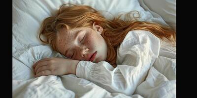 jovem mulher dormindo na cama foto
