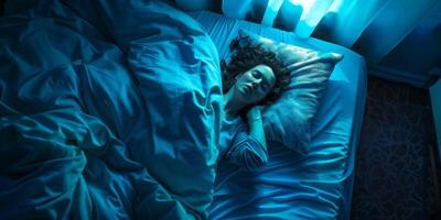 jovem mulher dormindo na cama foto
