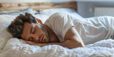 homem dormindo na cama foto