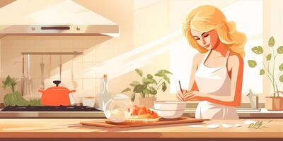 mulher cozinhando na cozinha foto