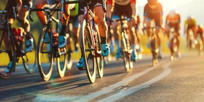 ciclistas com profissional corrida Esportes engrenagem equitação foto