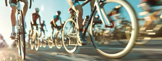 ciclistas com profissional corrida Esportes engrenagem equitação foto