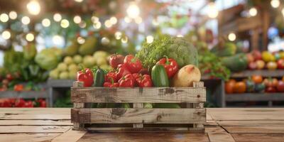 de madeira caixa cesta com legumes foto