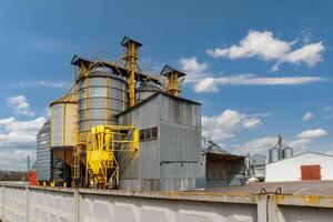 silos em agroindustrial complexo com semente limpeza e secagem linha para grão armazenamento foto