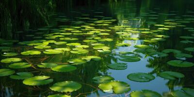 verde folhas em lagoa rio lago paisagem fundo Visão foto