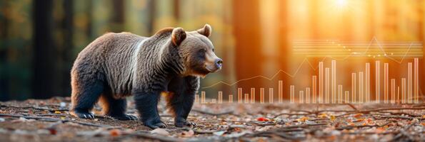 manhã brilho ilumina Urso mercado comício com vibrante azul gráficos a partir de para baixo perspectiva foto