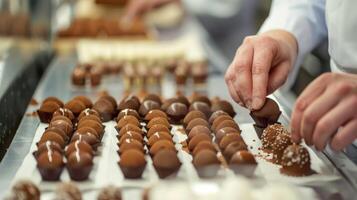 a mestre chocolateiros compartilhar seus conhecimento e perícia revelador a segredos atrás fazer a perfeito trufas e Ganaches. 2d plano desenho animado foto