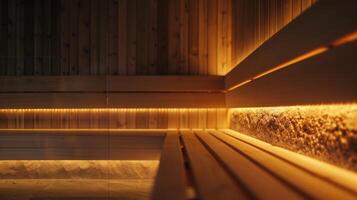 a iluminação dentro a sauna é escuro criando uma calmante ambiente para Comercial para Claro seus mentes e desestressar. foto