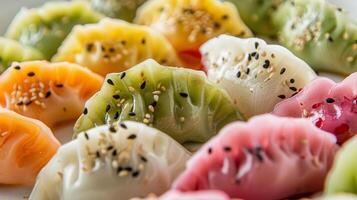 uma colorida e saboroso matriz do tropical inspirado dumplings cozido no vapor para perfeição foto