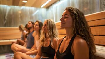 a cura poder do a sauna amplifica a sentido do relaxamento e liberação Como a grupo trabalho juntos para elevar e curar 1 outro. foto