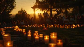 Como a Sol conjuntos e Trevas desce a brilhando velas tornar-se a a Principal fonte do luz criando uma romântico e sonhadores ambiente para a aula. 2d plano desenho animado foto