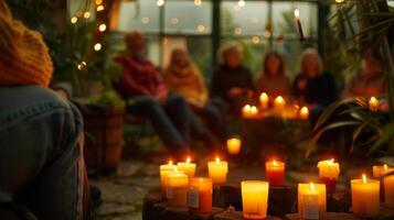 Como a oficina vem para a fim a velas continuar para queimar fornecendo uma caloroso e convidativo atmosfera para participantes para refletir em seus jardinagem experiência. 2d plano desenho animado foto