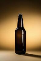 minimalista Projeto do uma solteiro Cerveja garrafa silhueta contra uma sólido cor fundo, lustroso e moderno foto