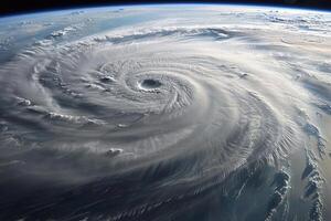 assustador enorme furacão tufão sobre oceano, apocalíptico dramático fundo foto