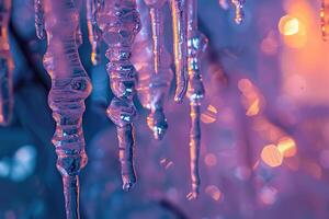 lindo transparente pingentes de gelo para Projeto natural abstrato fundo foto