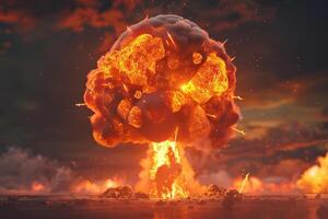 assustador nuclear explosão dentro ar livre, cogumelo nuvem do nuclear armas foto