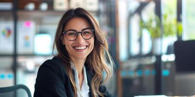 feliz o negócio mulher, escritório e contador sorrir para carreira ambição, secretário ou financeiro orientador face retrato do fêmea pessoa dentro orgulho para contabilidade trabalho, Central de Ajuda ou sucesso às a local de trabalho foto