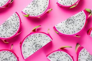 Dragão fruta fatias isolado em uma Rosa para branco gradiente fundo foto