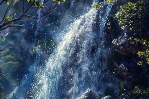 em tema do lindo majestoso cascata dentro natural natureza, nacional parque atração foto