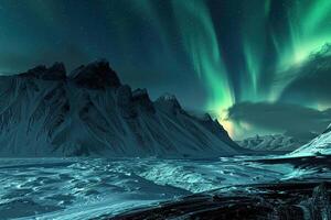 em tema do lindo norte luzes, brilhante aurora boreal inverno dentro atmosfera foto