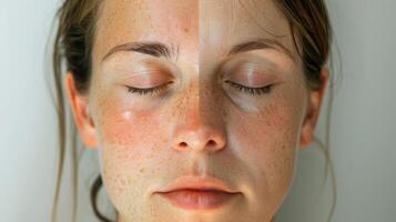 uma antes e depois de foto do uma pessoas pele depois de uma sauna sessão mostrando a efeitos do desidratação em pele saúde.