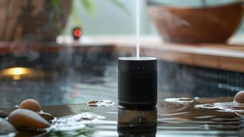 uma compactar e portátil à prova d'água Bluetooth alto falante especialmente projetado para suportar Alto calor e vapor dentro saunas. foto