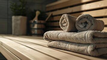 a sauna Como uma parte do uma spa tratamento pacote oferta não só desintoxicação para a pele mas Além disso relaxamento para a mente e corpo. foto
