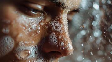 uma fechar-se do uma pessoas pele coberto dentro arrepio depois de emergente a partir de uma frio chuveiro dentro entre sauna sessões. foto