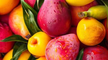 doce e picante esses tropical frutas estão certo para transporte você para tão distante terras com somente 1 mordida foto