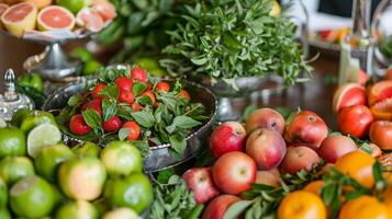 dentro a Centro do a mesa uma variedade do fresco frutas e ervas pode estar visto pronto para estar usava dentro a criação do personalizadas mocktail receitas foto