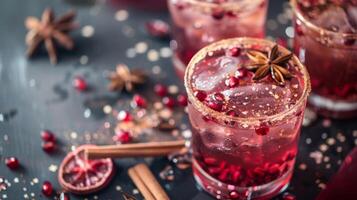 uma torrada para a estação com uma mocktail do romã suco gengibre Cerveja e uma borrifar do canela foto