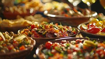 a sortimento do de dar água na boca tapas preenche a mesa fornecendo a perfeito acompanhamento para uma noite do apaixonado salsa dançando e animado conversação foto