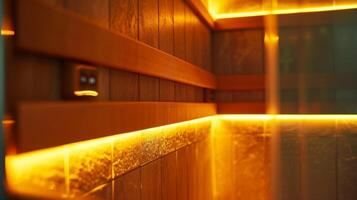 a suave brilho do a saunas conduziu luzes adicionando para a calmante e sereno atmosfera do a spa. foto