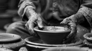 a final etapa do uma cerâmica obra-prima t Onde especializado mãos dar forma e personagem para a cuidadosamente trabalhada argila. foto