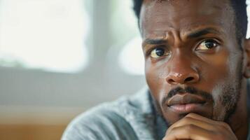 uma tiro do uma homem sentado sozinho profundo dentro pensamento durante uma reflexivo exercício às a emocional inteligência oficina foto