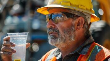 trabalhadores aprender quão para rapidamente identificar e tratar sintomas do calor exaustão e desidratação comum perigos em construção sites foto